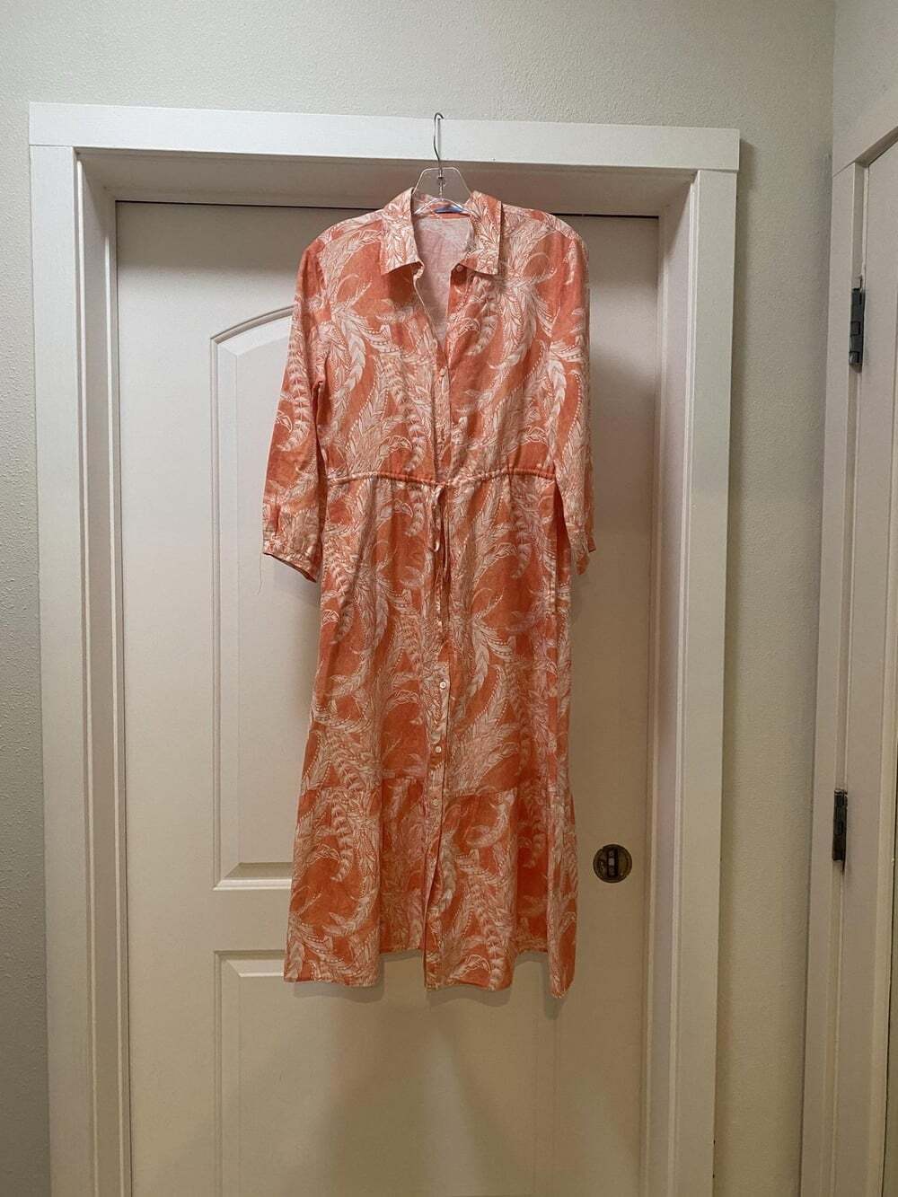 J.McLaughlin Shirt Dress Womens Small Orange Tropical Floral Linen Belted Midi
